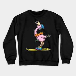 Flamingo as Skier with Skis & Ski pole Crewneck Sweatshirt